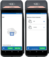 Dois smartphones exibindo telas de um aplicativo de armazenamento em nuvem, um mostrando uma opção de upload e o outro exibindo um diretório de arquivos.